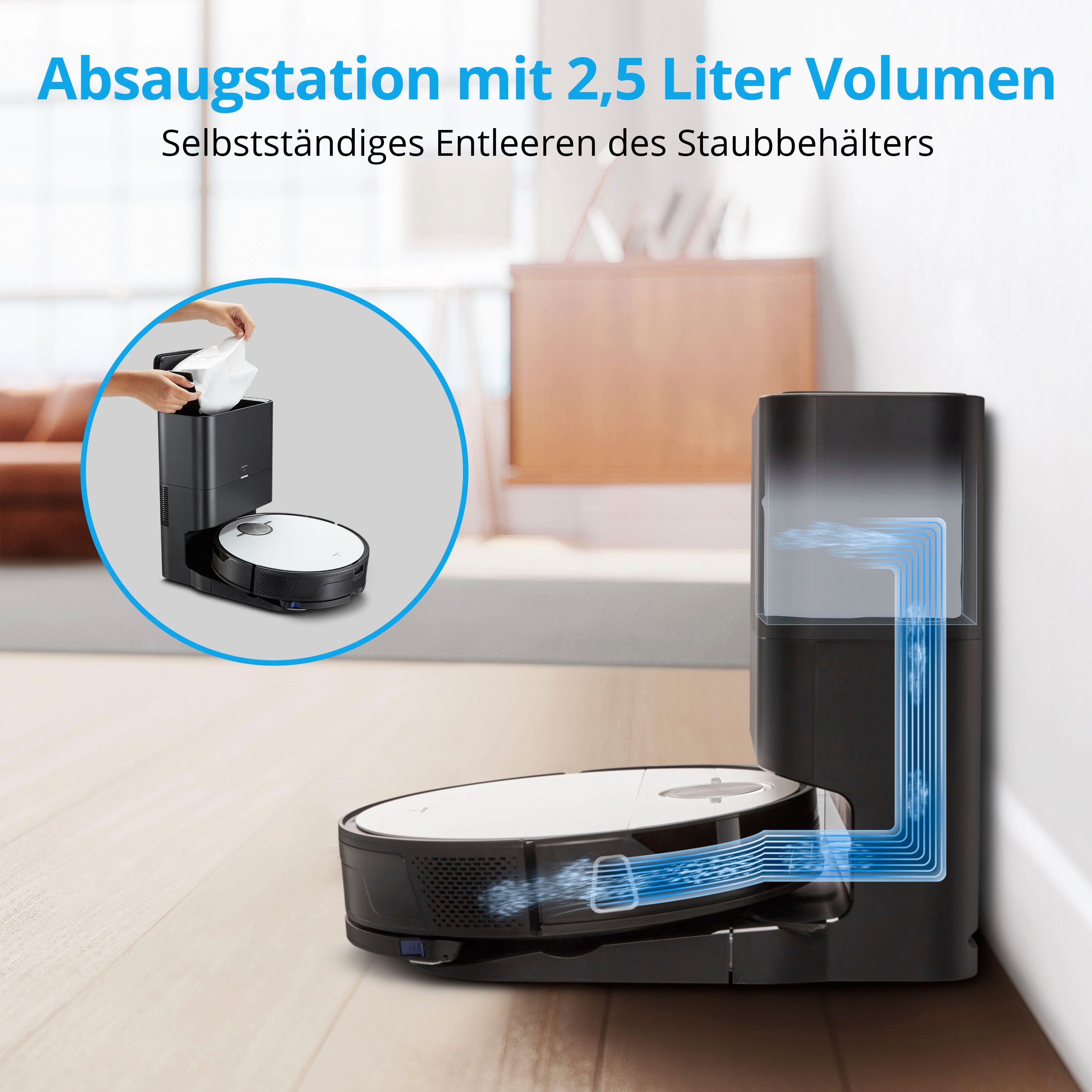 Medion® Saugroboter X50 SW (MD20004), mit Absaugstation, starke 8.000 Pa Saugkraft, No Go & Go Bereiche