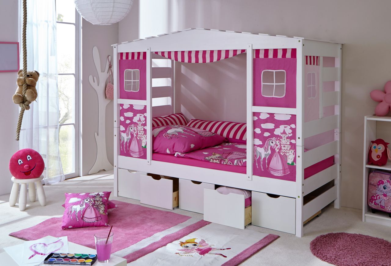 Ticaa Hausbett Rosa Var 2 - mit 5er Schubkästen -