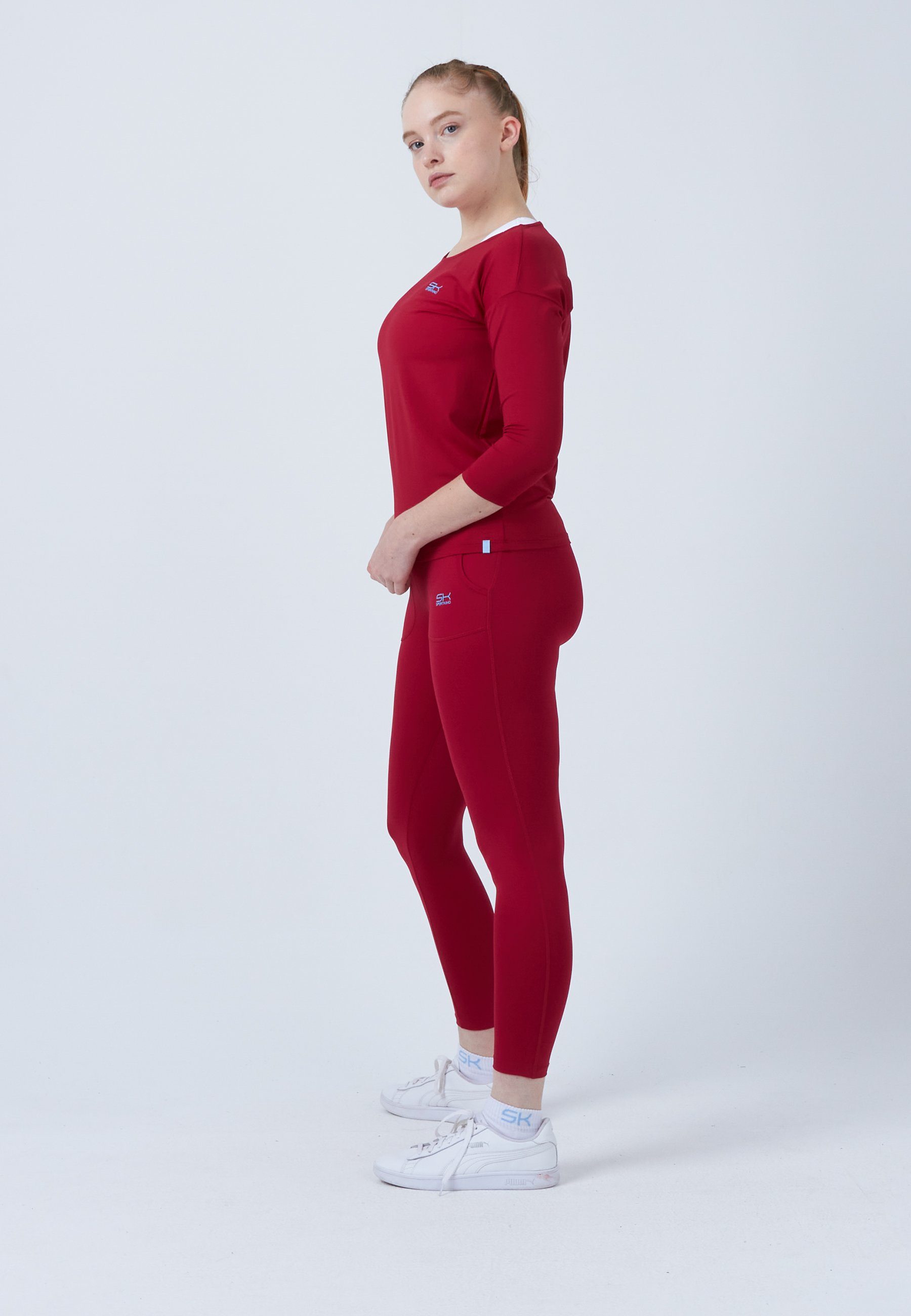 SPORTKIND Funktionsshirt Tennis 3/4 Loose Fit Shirt Mädchen & Damen bordeaux rot