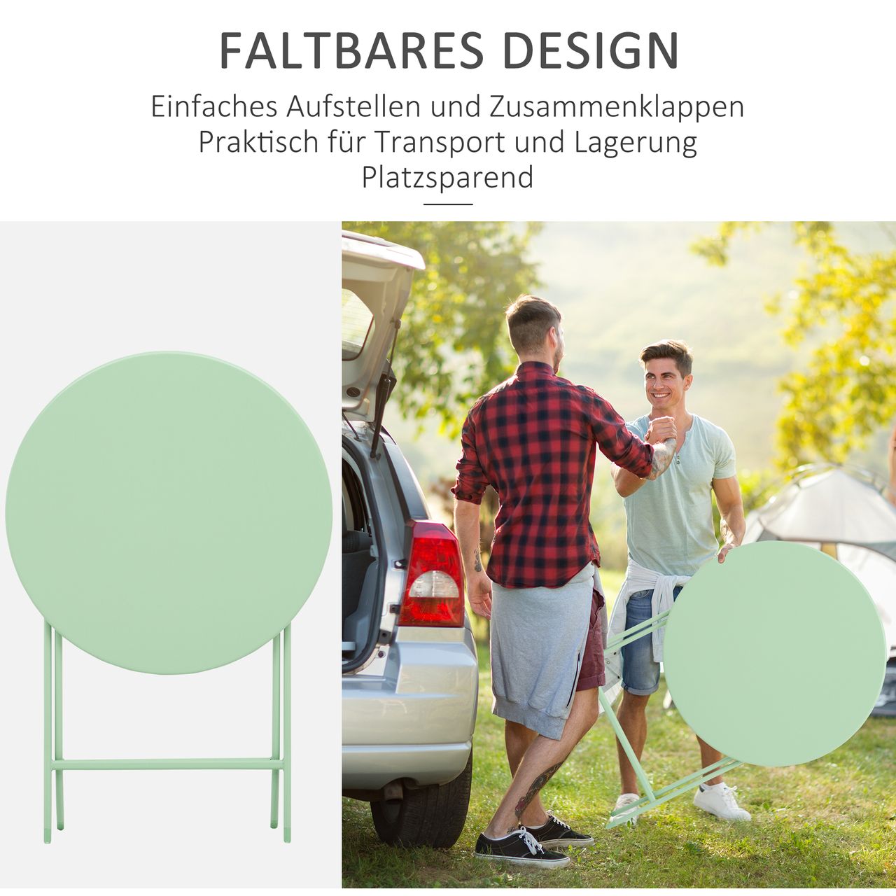 Outsunny 3-tlg. Gartenset Garnitur Bistrotisch mit 2 Stühlen für Hof Garten klappbar Grün