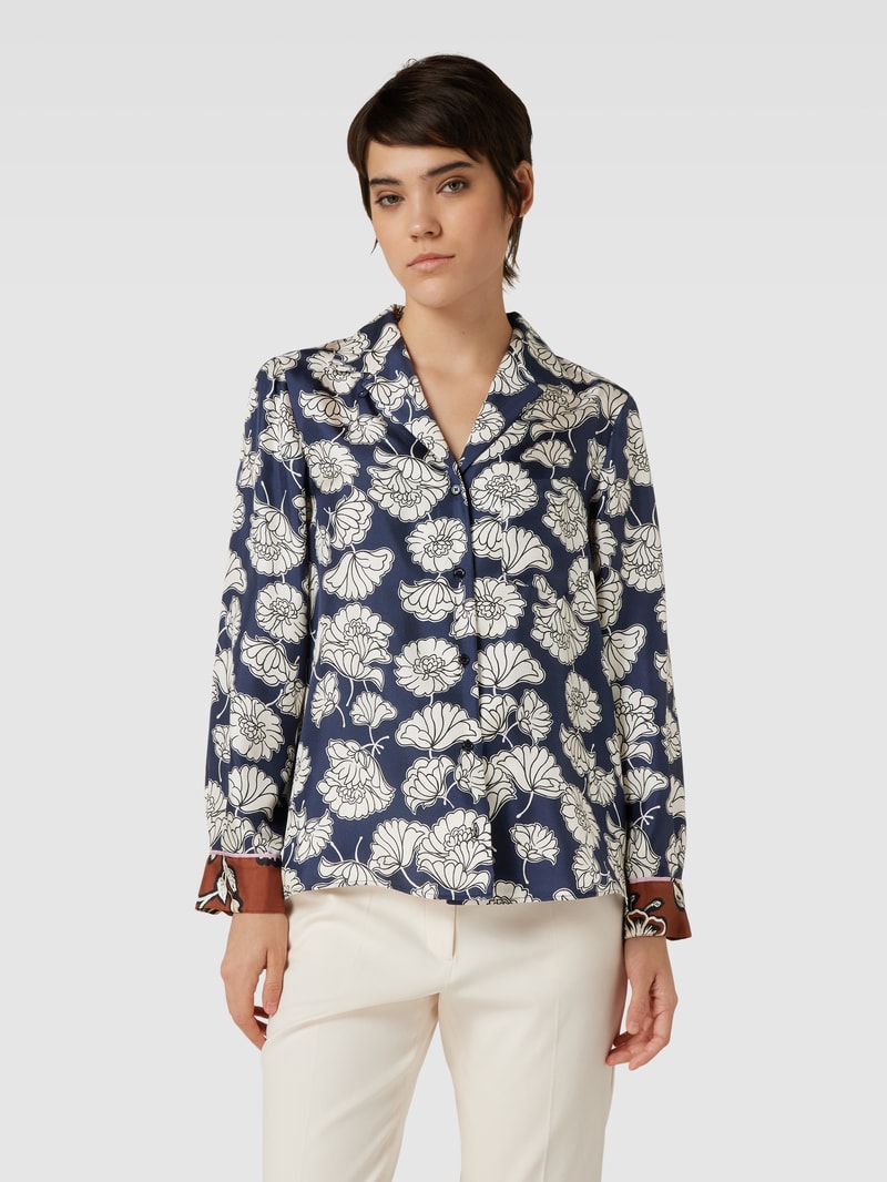 Bluse aus Seide mit floralem Motiv-Print Modell 'PALLA' in marineblau