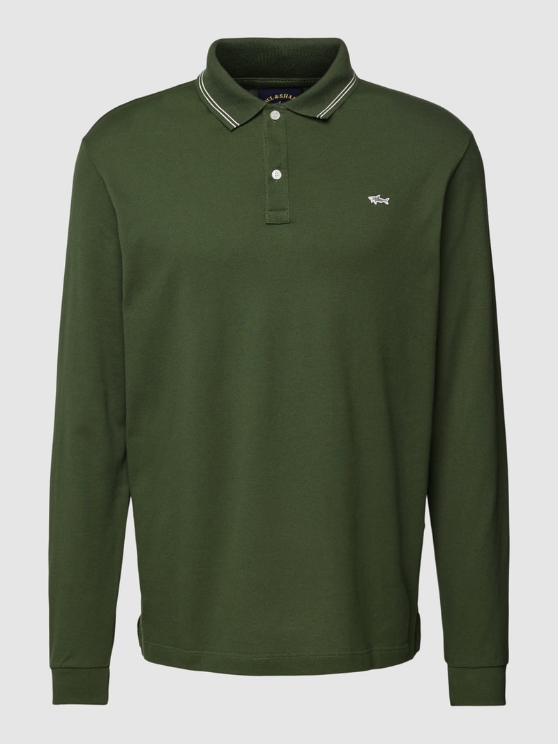 Poloshirt mit Logo-Stitching in olivgrün