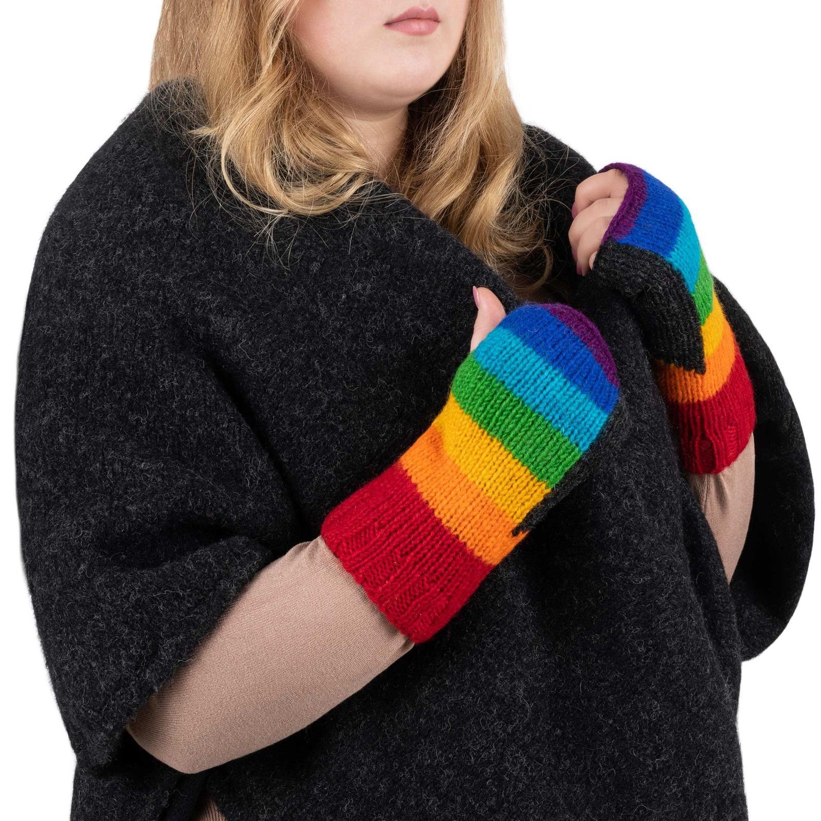 KUNST UND MAGIE Armstulpen Bunte Armstulpen Hand-/Pulswärmer Handschuhe Wolle Strick Regenbogen