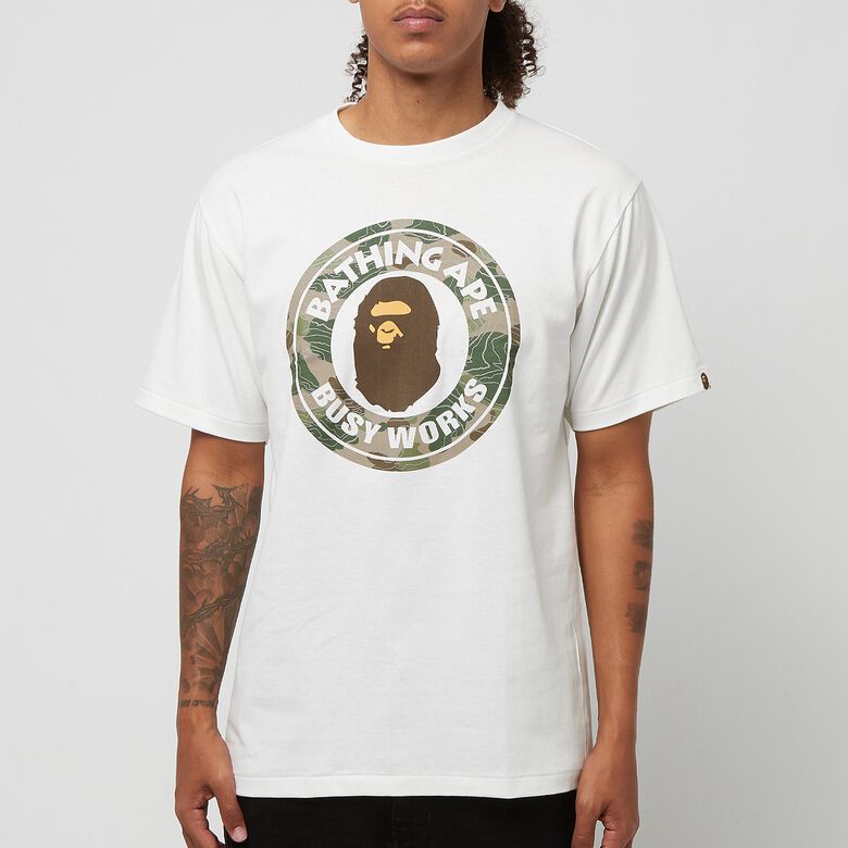 A Bathing Ape Layered Line Camo Busy Works Tee M white beige