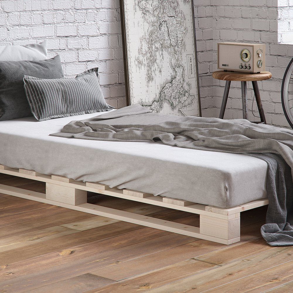 VitaliSpa® Massivholzbett Palettenbett Holzbett Palettenmöbel 90 x 200 cm Natur