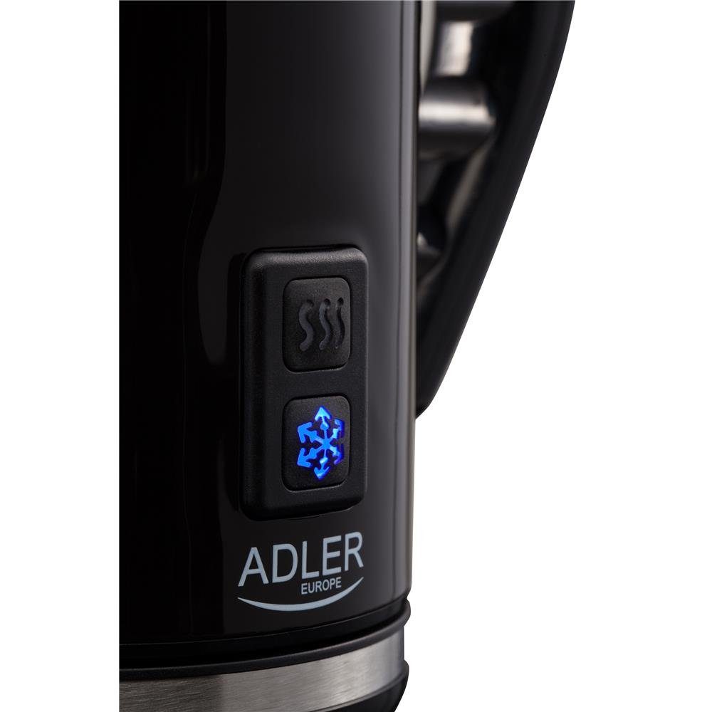 Adler Milchaufschäumer AD 4478, elektrischer Milchschäumer, 500 W, 115 ml / 240 ml, 360° System, Cappuccino, Latte Macchiatto, heiße Schokolade, kalt, warm, Milch, Edelstahl, elektrisch, schwarz