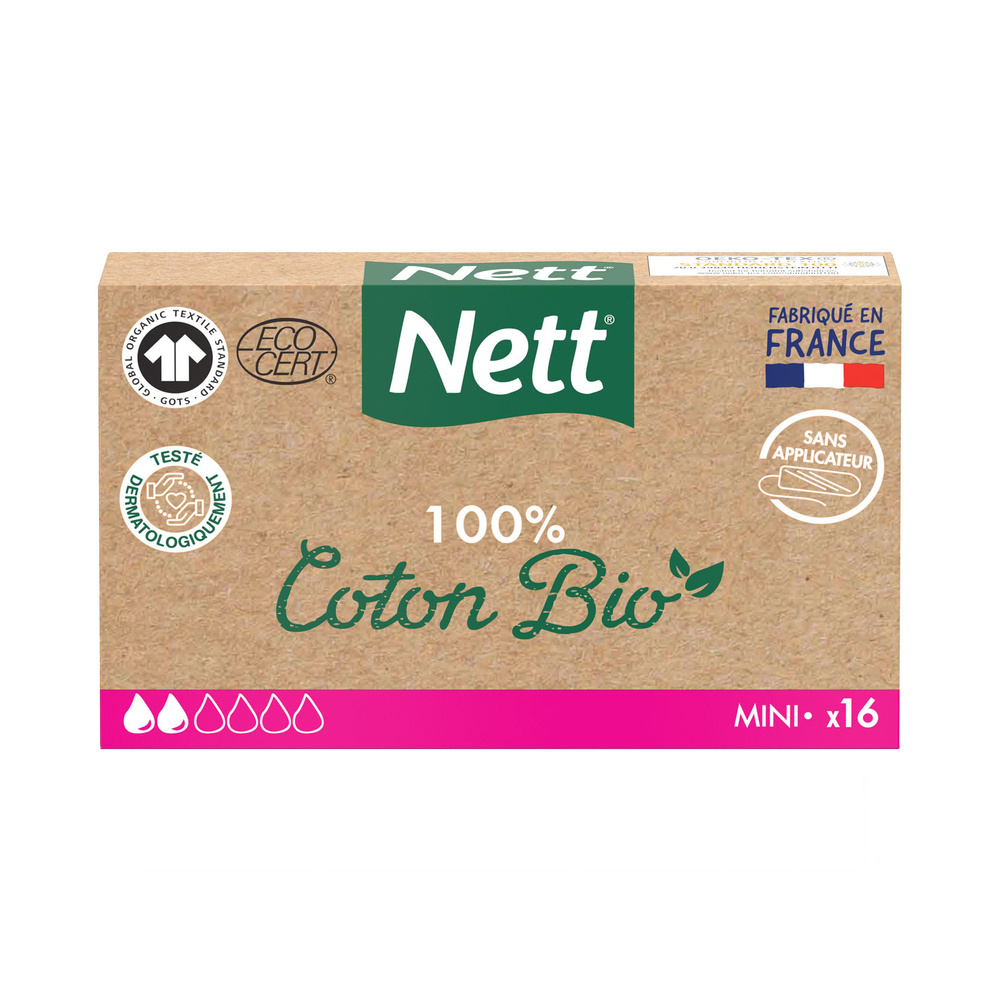 nett NETT COTON 100% BIO mini sans applicateur Hygiène féminine