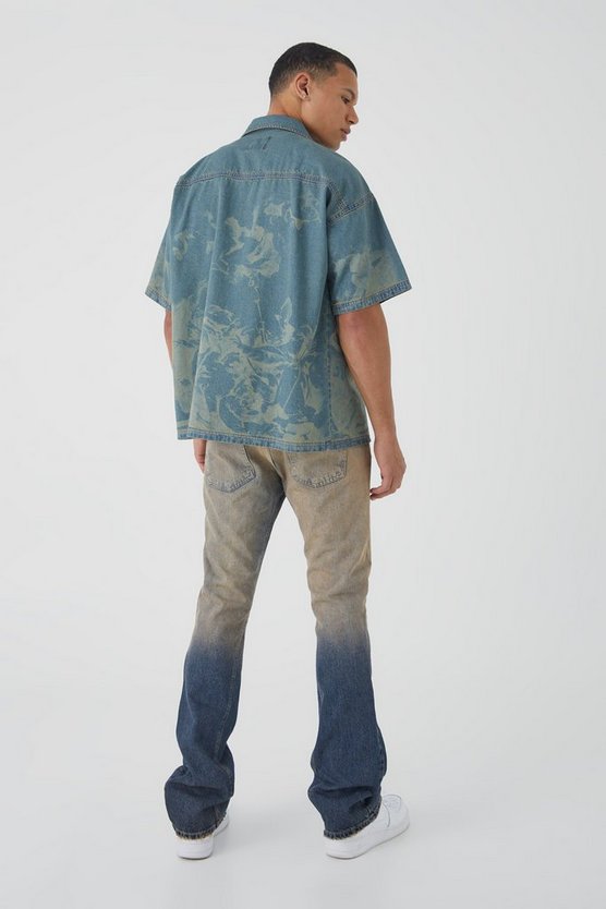 Tall kastiges Jeanshemd mit Renaissance Laser-Print