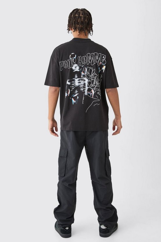 Oversize T-Shirt mit Pour Homme Print