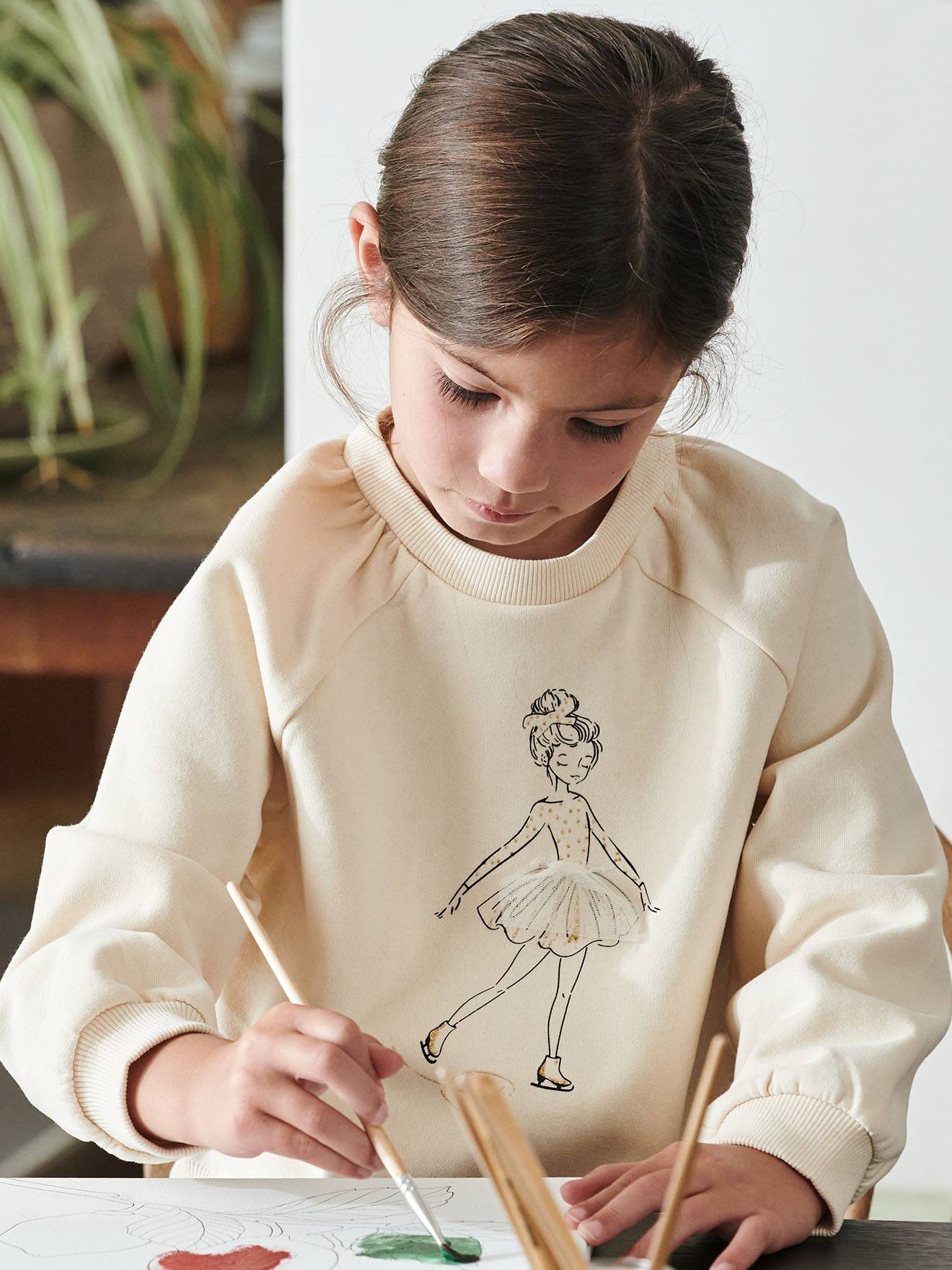 Sweat motif égérie avec détails fantaisie fille beige