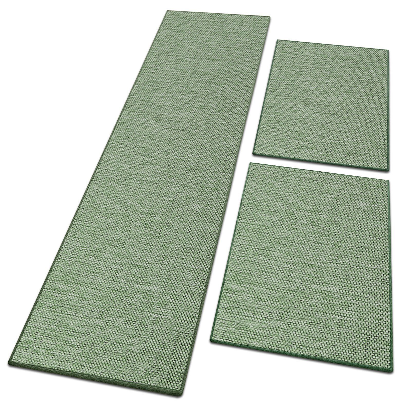 Bettumrandung Sabang Grün, 3 Größen, Teppichläufer, ideal im Schlafzimmer Floordirekt, Höhe 3.5 mm, (3-tlg), in Sisal-Optik