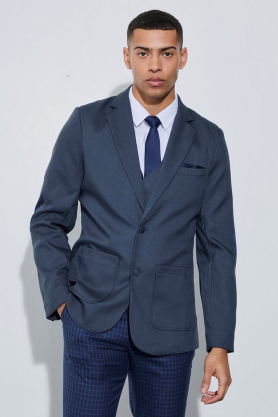 Strukturierter Slim-Fit Blazer mit Aufnähern