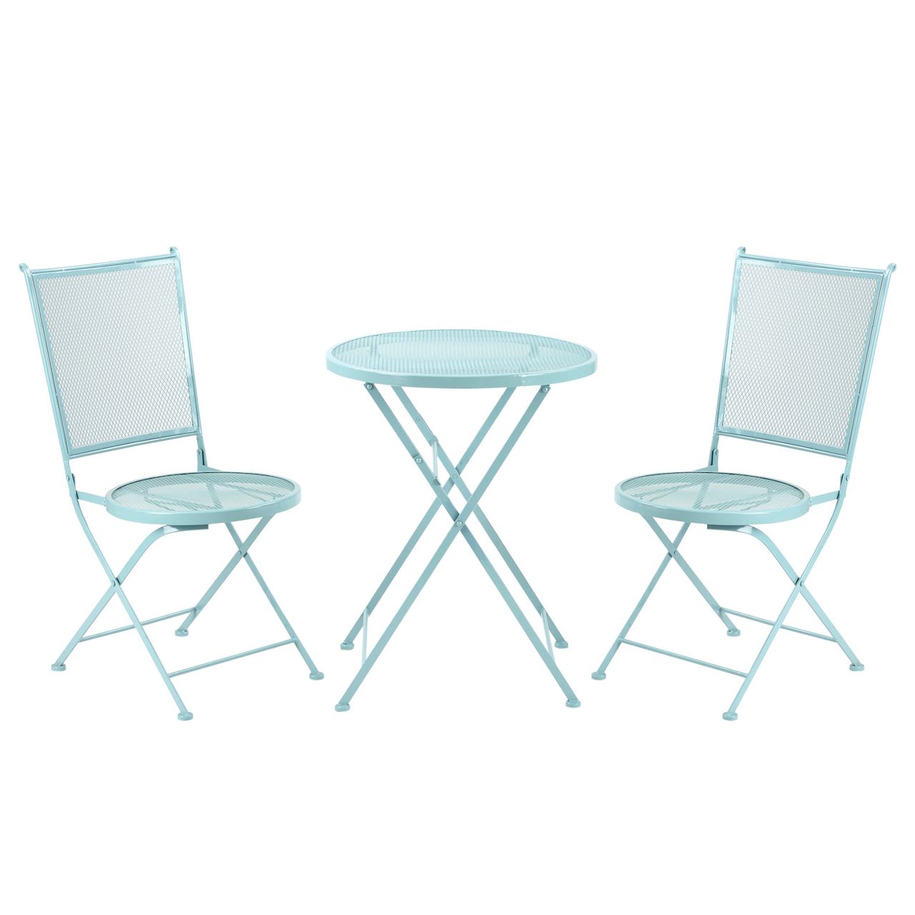 Outsunny Garten Sitzgruppe 3-teiliges Bistro-Set Garnitur 1 Tisch 2 faltbare Stühle für Terrasse Balkon Metall Blau