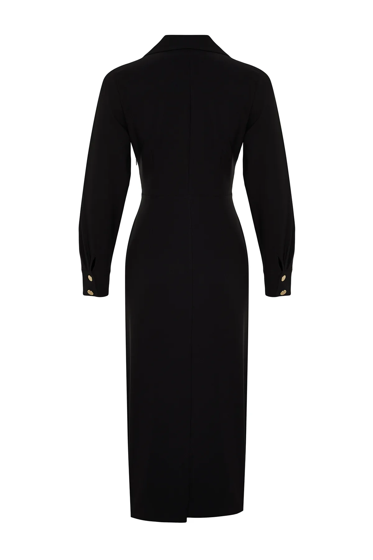 Trendyol Modest  Schwarzes, zweireihiges, gewebtes Kleid mit Kragen und Knöpfen TCTSS24EB00020