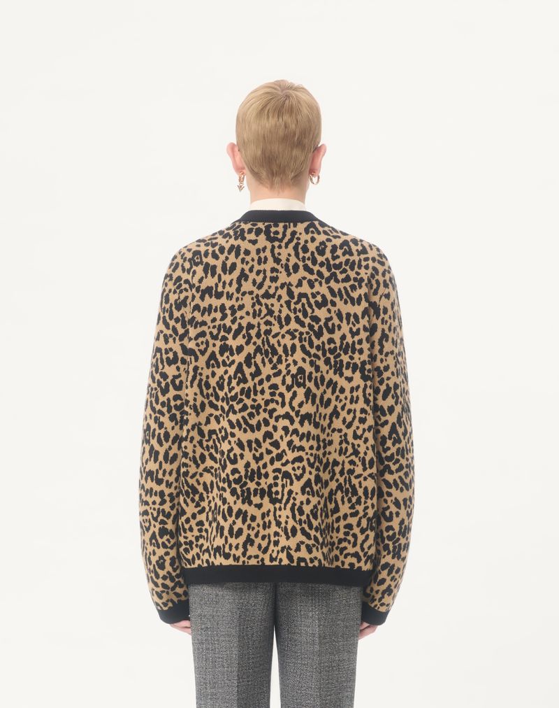 Valentino wollen vest met Fauve Eclat Animalier jacquardmotief