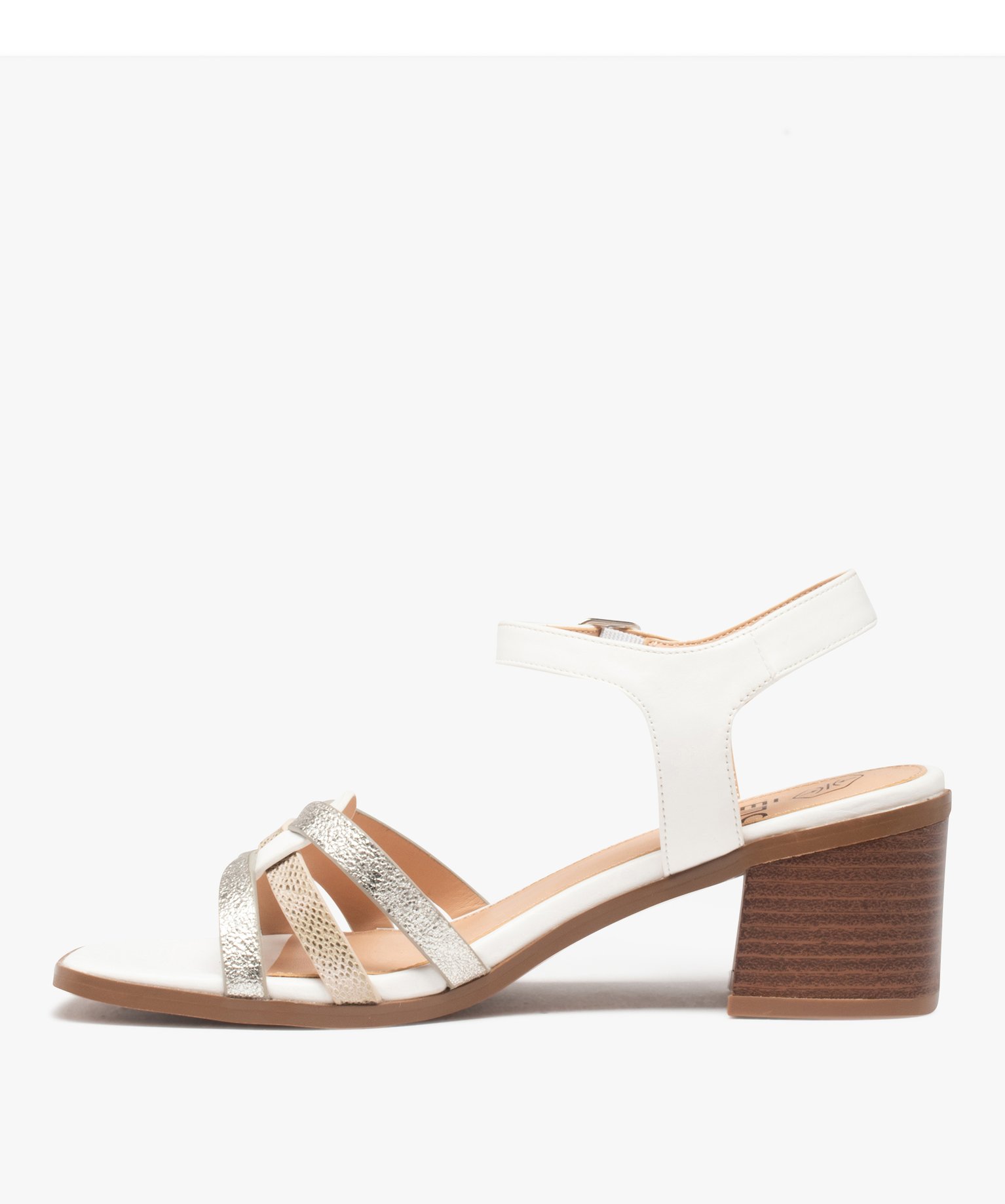 Sandales femme à talon carré et brides entrelacées blanc | GEMO