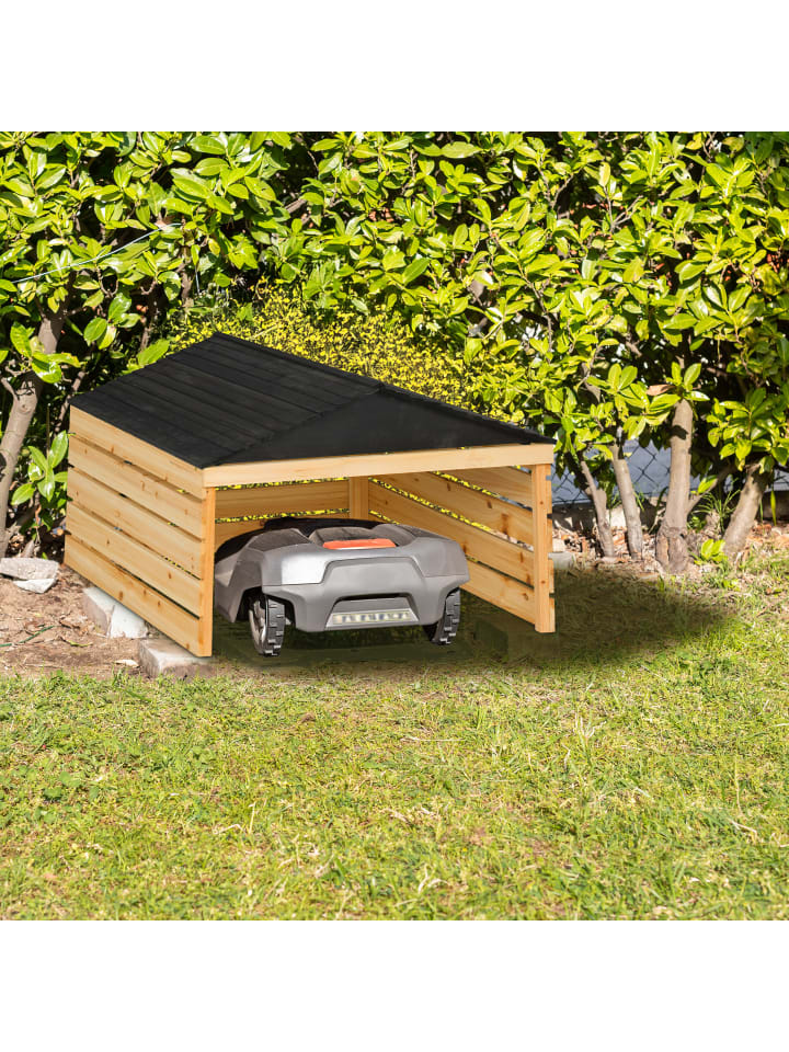relaxdays Mähroboter Garage in Natur/ Schwarz - (B)79 x (H)52,5 x (T)74 cm günstig kaufen onesize