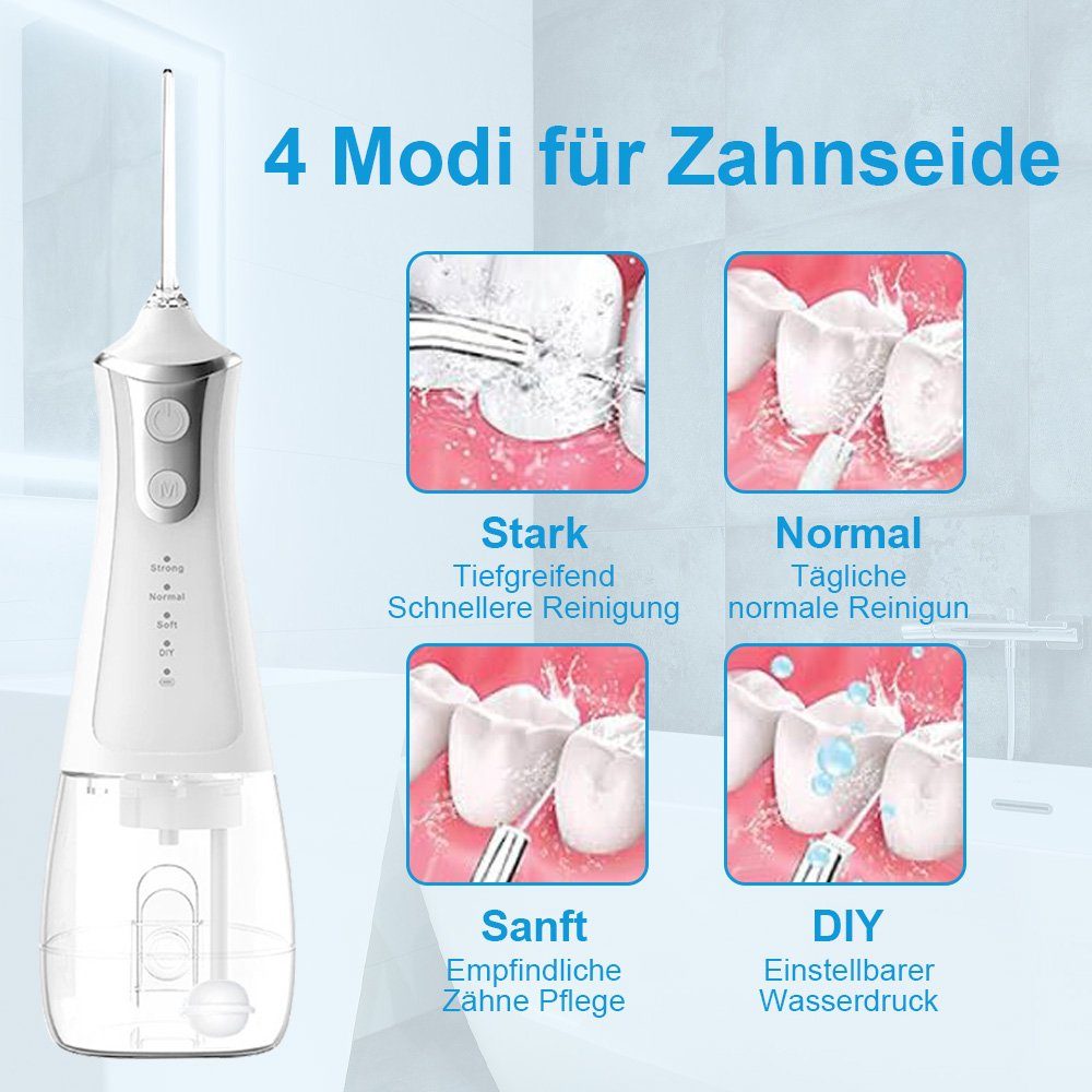 Powerwill Munddusche Kabellose Munddusche, 5 Ersatzdüsen, Zahnzwischenraumreiniger, Sanfte Zahnreinigung & Gesündes Zahnfleisch, 4 Modi für Zahnpflege