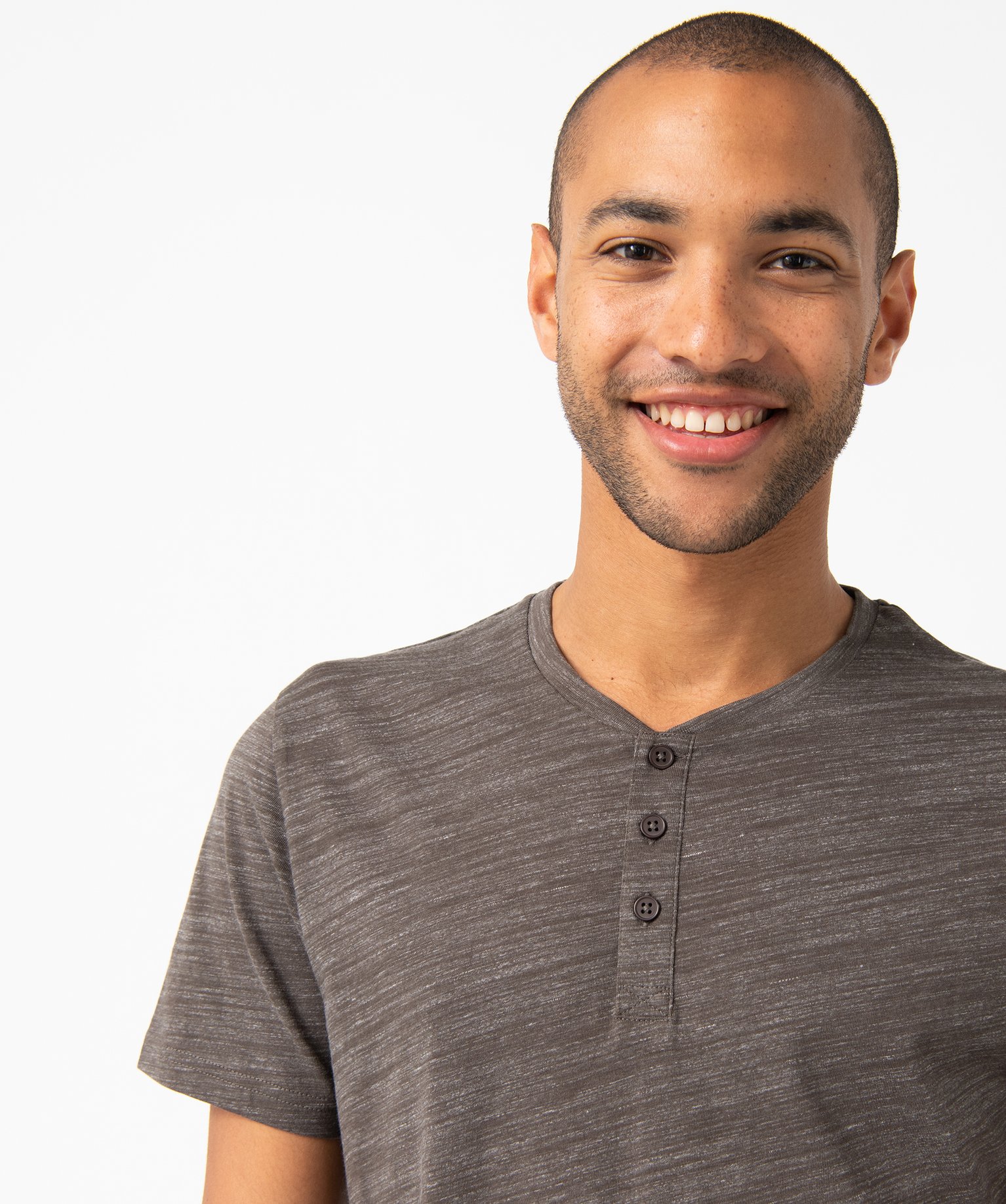 Tee-shirt homme col tunisien à manches courtes gris fonce | GEMO