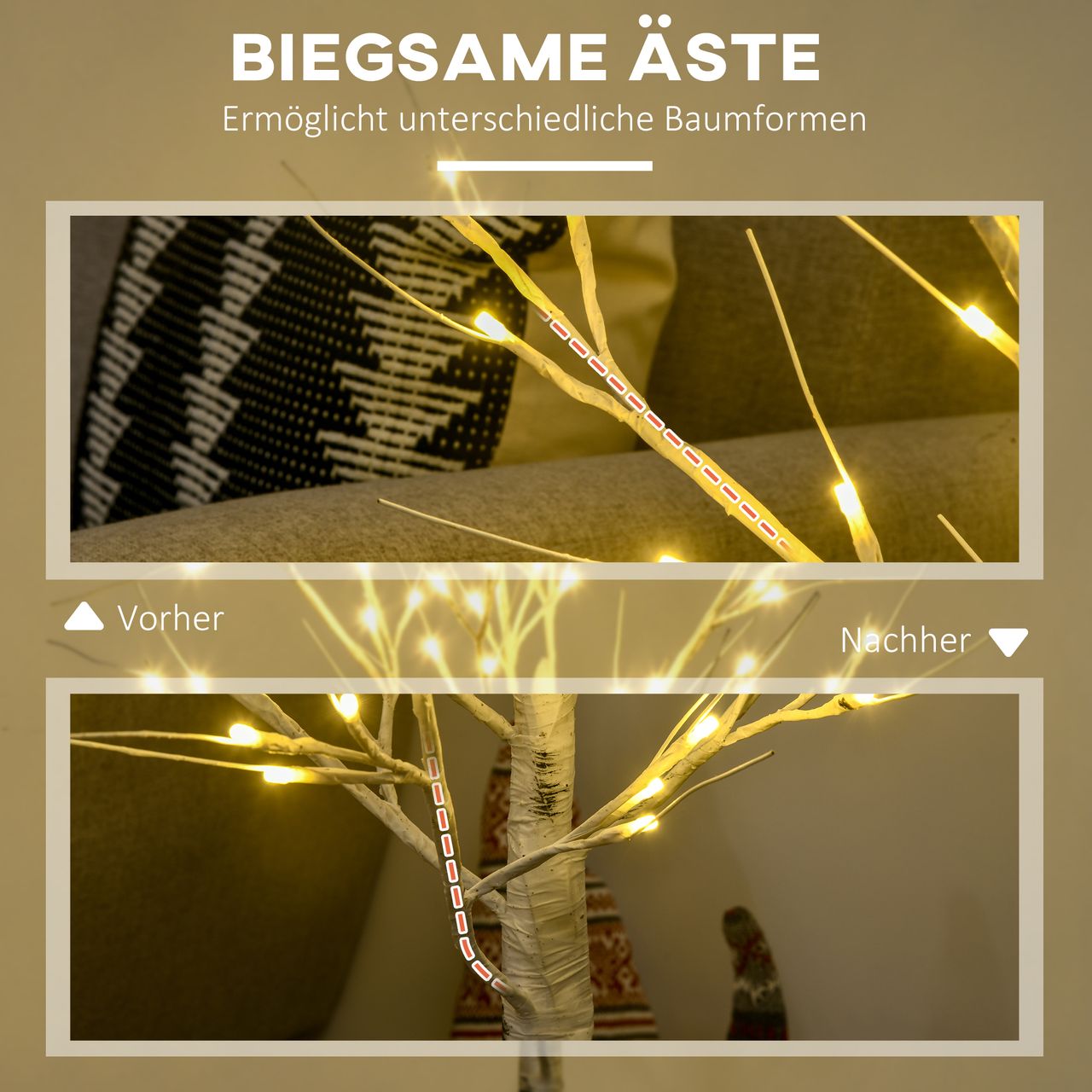 HOMCOM 120 cm Kunstbirke mit LED-Beleuchtung für Weihnachten Ostern Warmweiß