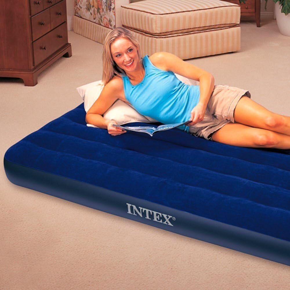 Intex Luftbett Classic Downy Reisebett Gästebett Twin Luftmatratze Campingbett 191cm, 0,38 mm Vinyl,extra Komfort,Camping