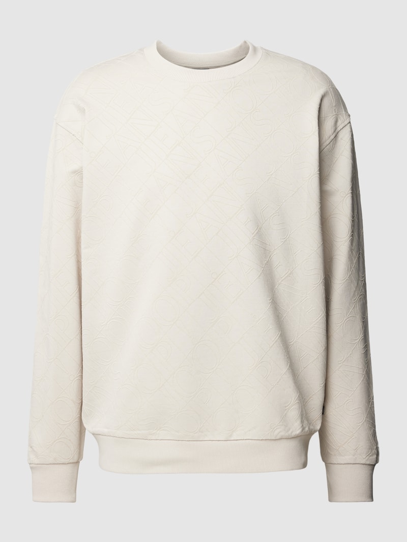 Sweatshirt mit Allover-Label-Stitching Modell 'Cayetano' in offwhite
