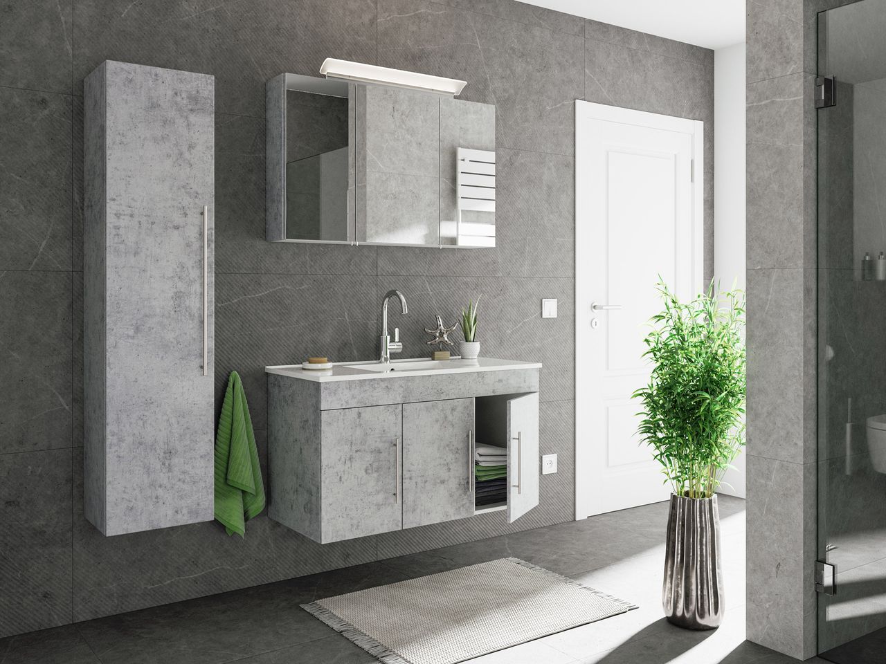 Posseik Badmöbel-Set Teramo 100 cm (3-teilig) Beton EEK: F