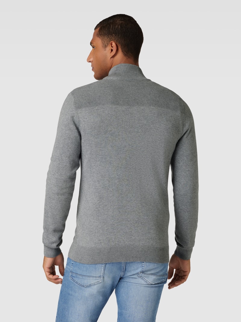 Strickjacke mit Stehkragen in mittelgrau meliert