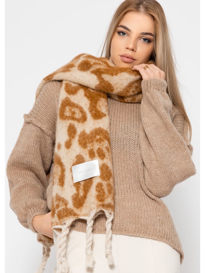 SASSYCLASSY Schal mit Leo-Print in Camel günstig kaufen onesize