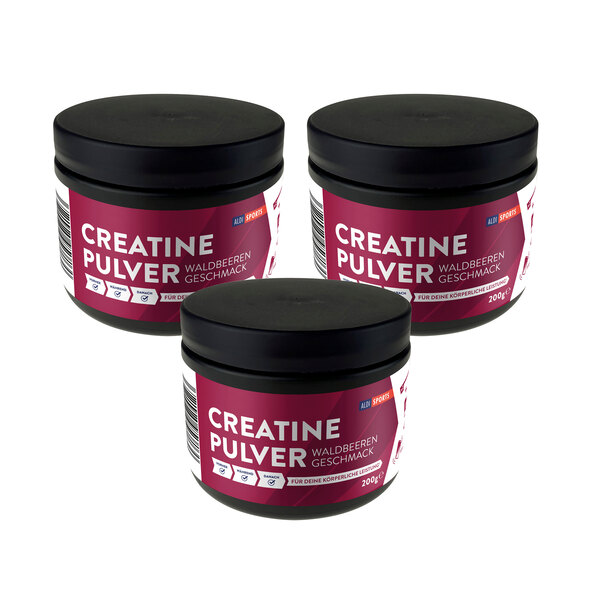 Creatinpulver, Waldbeere, 3er Set (3 x 200 g = 600 g)