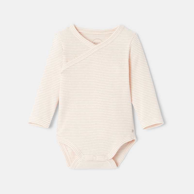Lot de 3 bodies cœur croisé manches longues en jersey de coton bio rose naissance Absorba