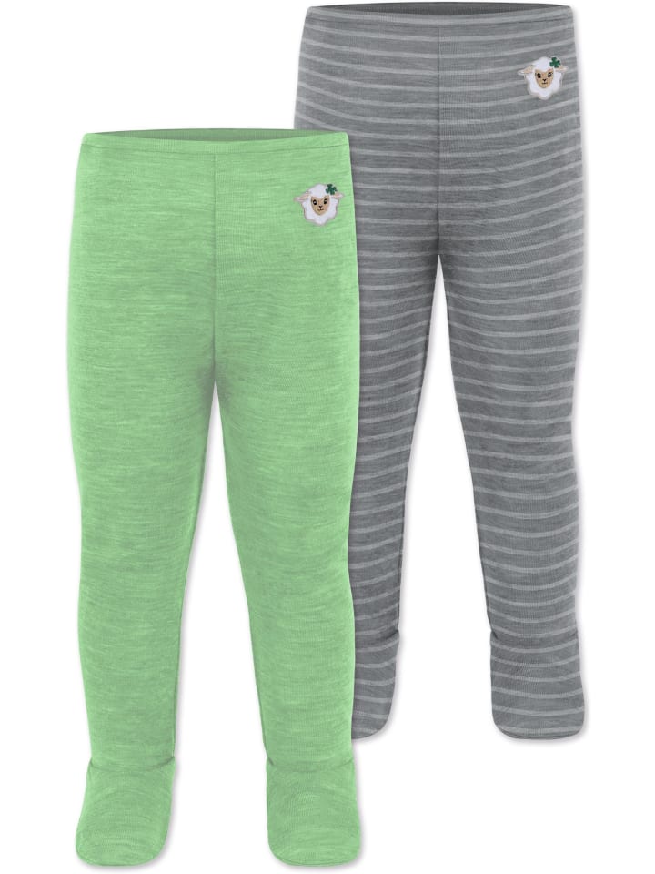 Normani Outdoor Sports 2er Pack Baby Merino Unterhose mit Füßen in Grau/Grün günstig kaufen