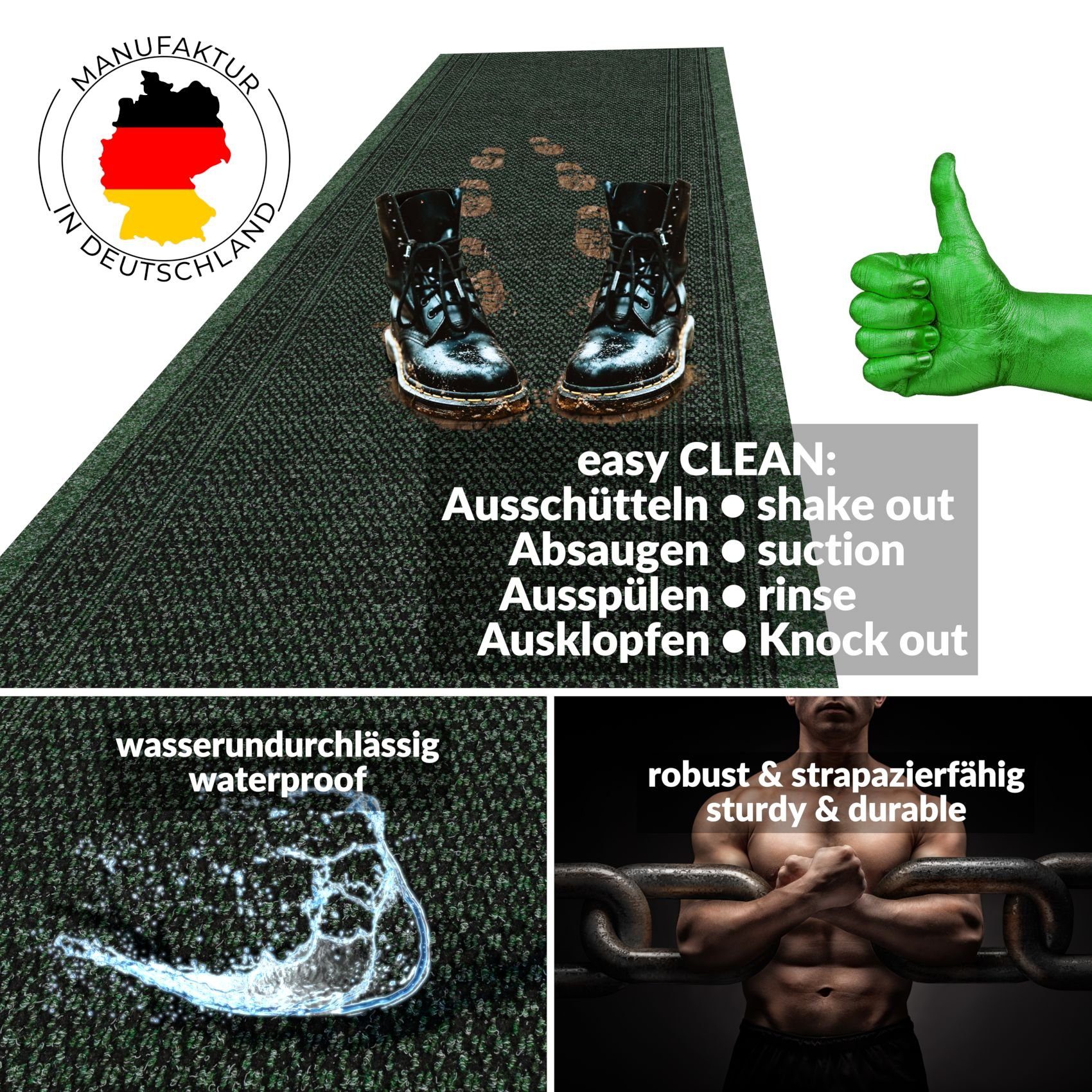 Läufer Flurläufer Fußmatte Textil Vorleger Läufer AZTEK Genarbt Robust Wasse, ANRO, Rechteckig, Höhe: 6 mm, Textil