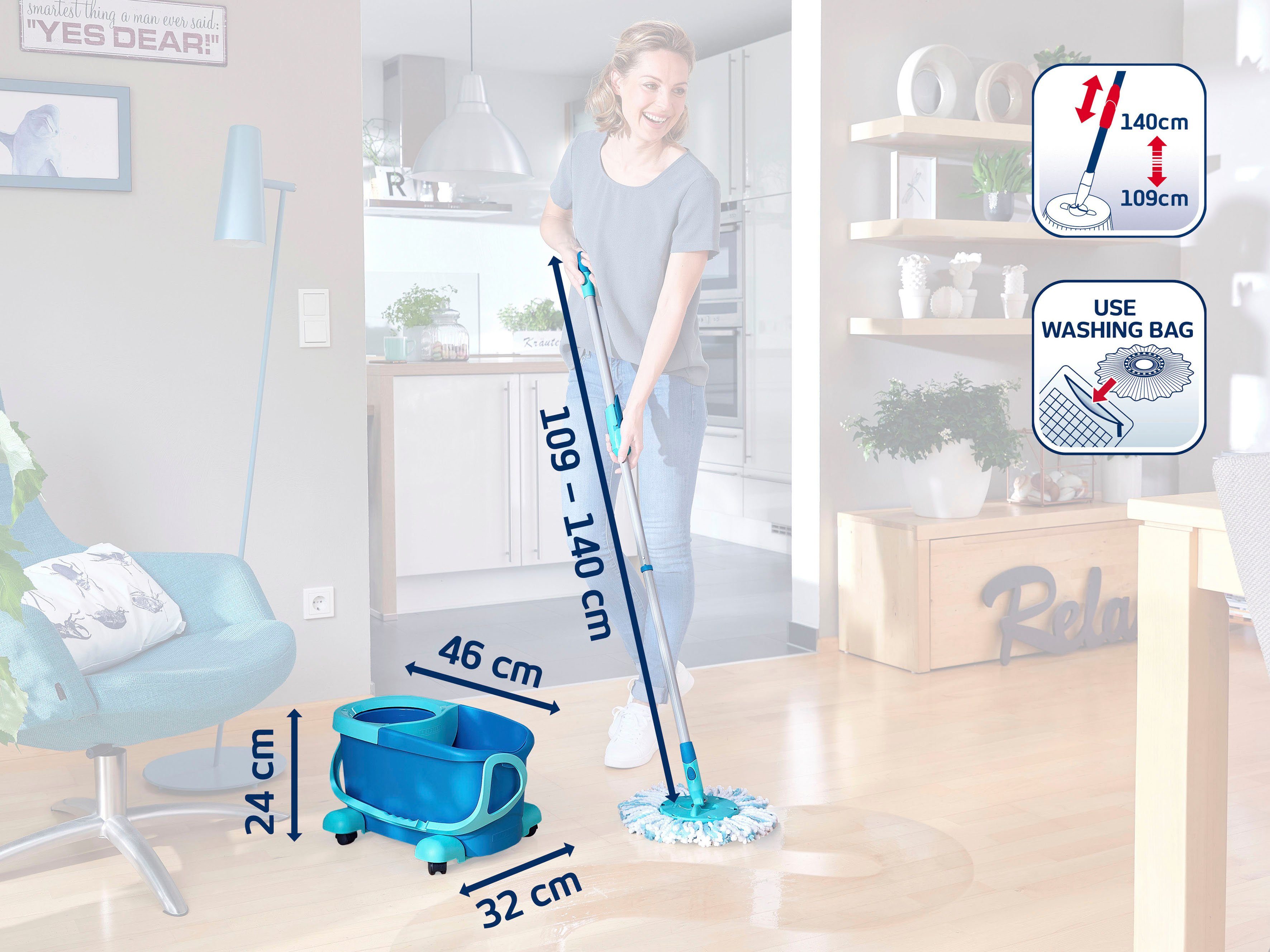 Leifheit Bodenwischer-Set Set CLEAN TWIST Disc Mop Ergo Mobile, inkl. Rollwagen und Eimer