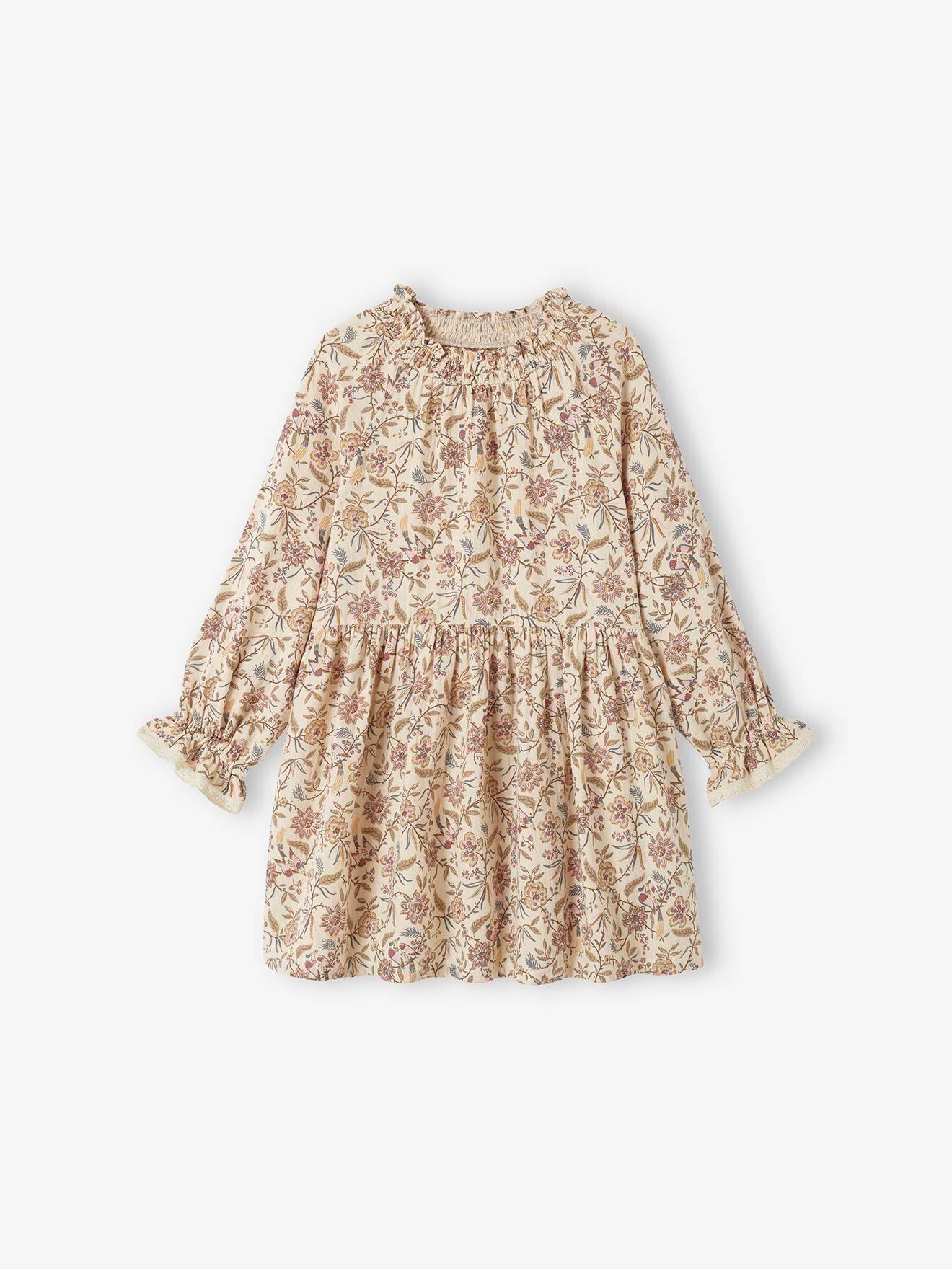 Vertbaudet Mädchen Kleid - beige bedruckt