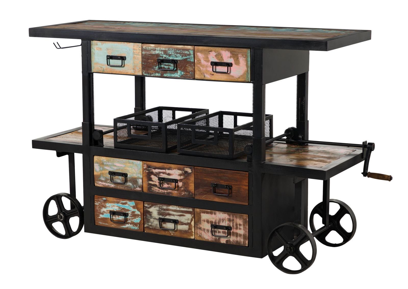 Massivmoebel24 Barschrank Bar Altholz 168x56x85 mehrfarbig lackiert INDUSTRIAL #17