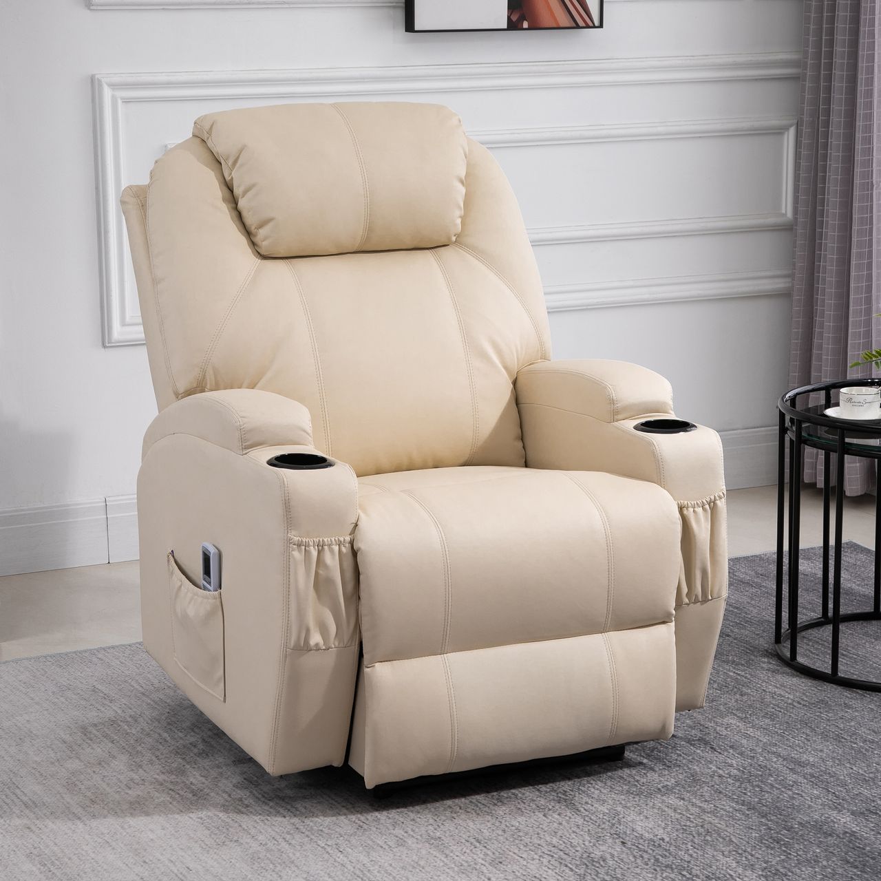 HOMCOM Massagesessel elektrisch Relaxsessel Fernsehsessel Liegefunktion Beige
