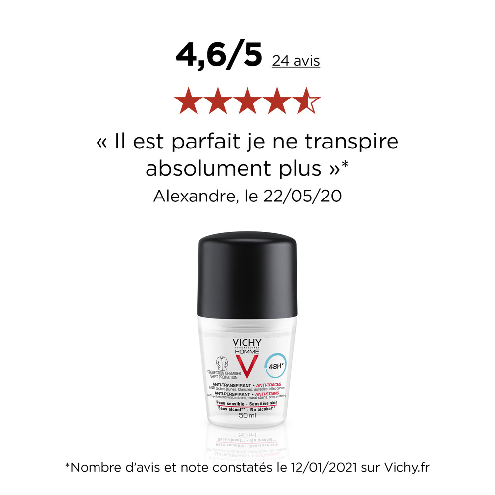 Vichy Vh anti transpirant bille anti trace 48h Déodorant