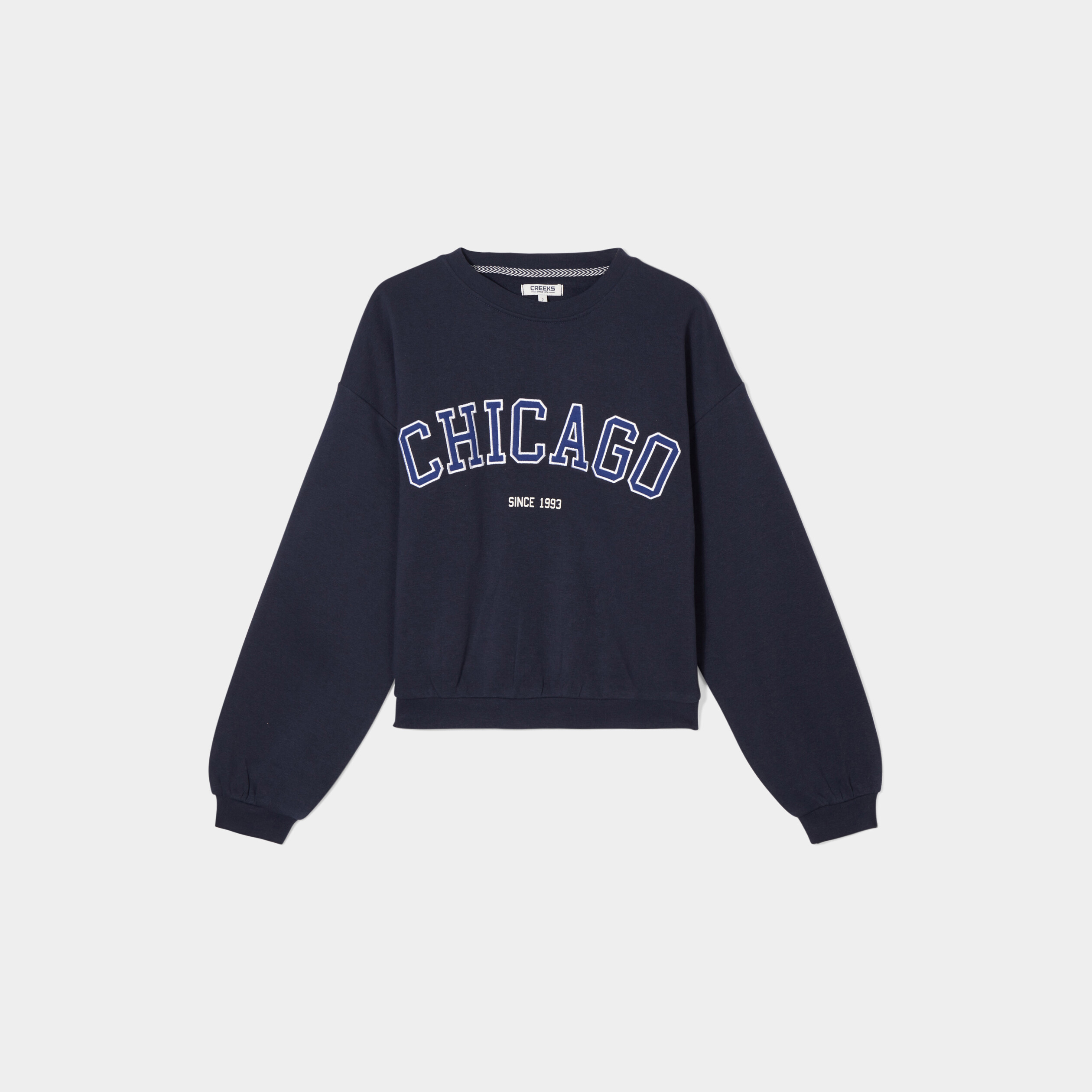 Sweat col rond manches courtes Creeks bleu marine femme | La Halle
