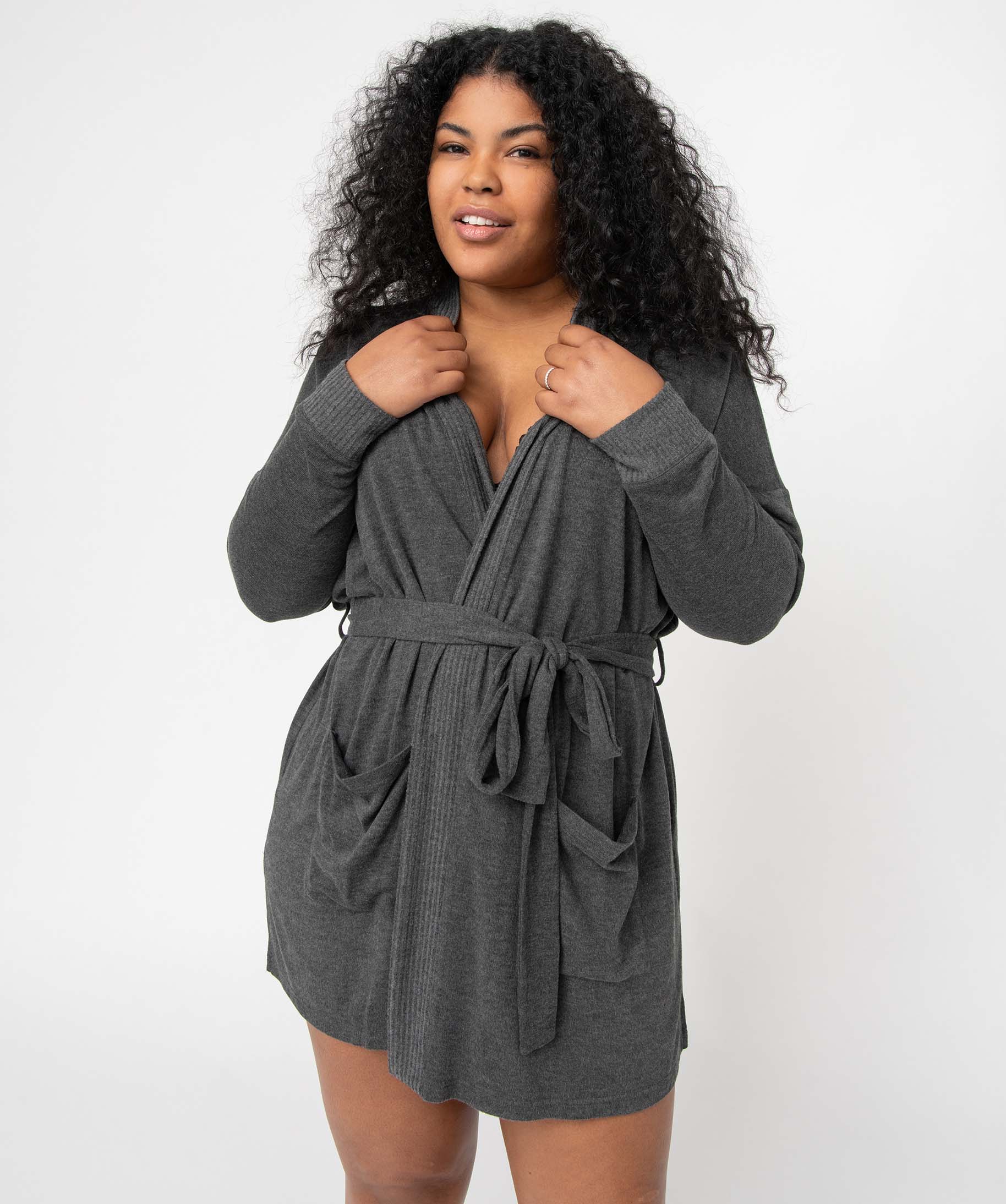 Veste d'intérieur femme grande taille en maille douce avec ... gris fonce | GEMO