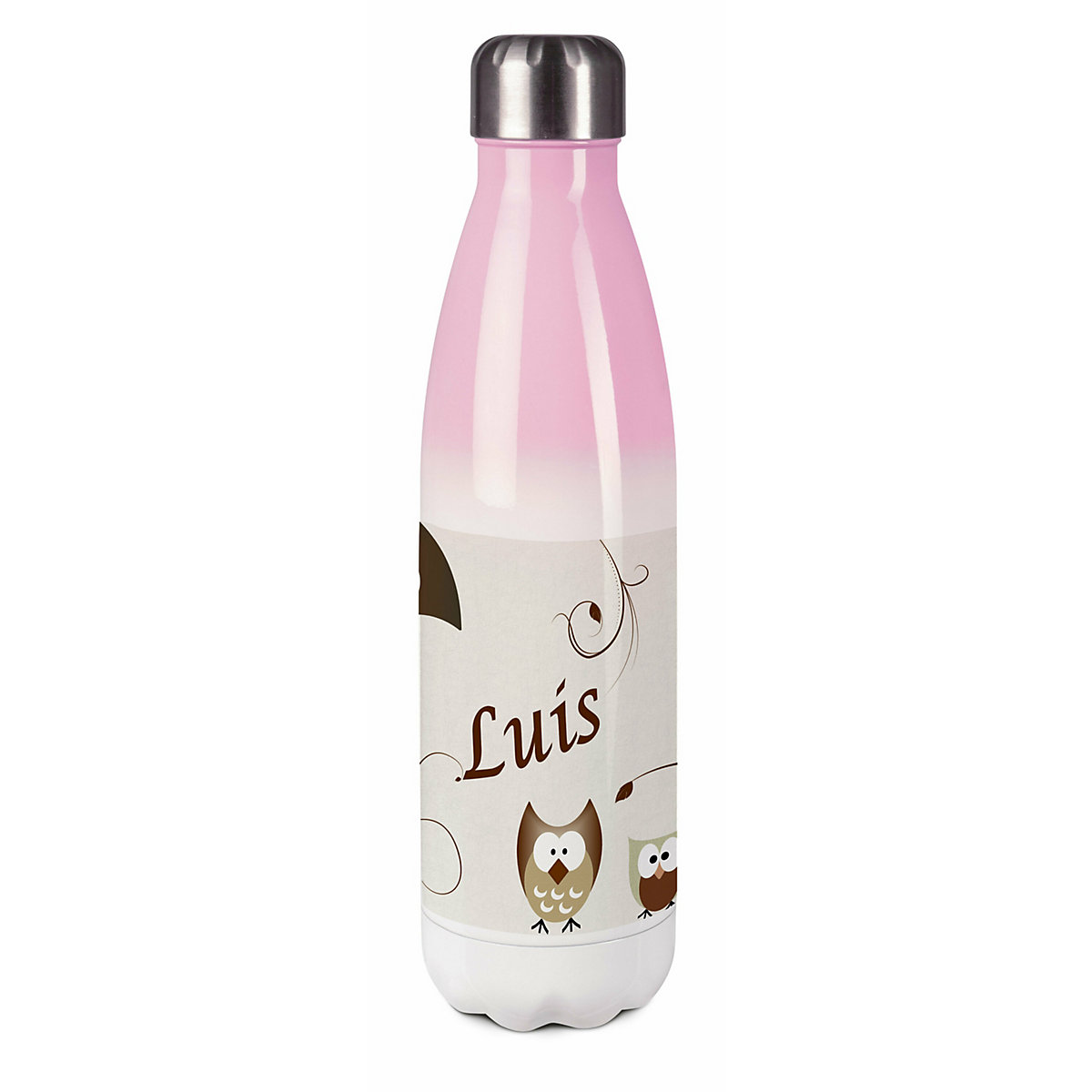 Edelstahl Kinder Thermoflasche / Trinkflasche bunt Eule Farbe beige Spülmaschinenfest, Auslaufsicher, Bruchfest, Doppelwandig, Für Heißgetränke geeignet, Mit Deckel, Isoliert