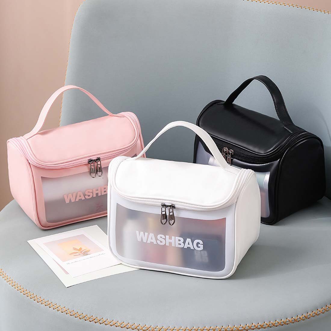 FIDDY Aufbewahrungstasche Durchscheinende Kosmetiktasche für Damen, mattierter Kulturbeutel (tragbare Aufbewahrungstasche mit großem Fassungsvermögen, tragbare Tasche mit Klappdeckel, 1-tlg)