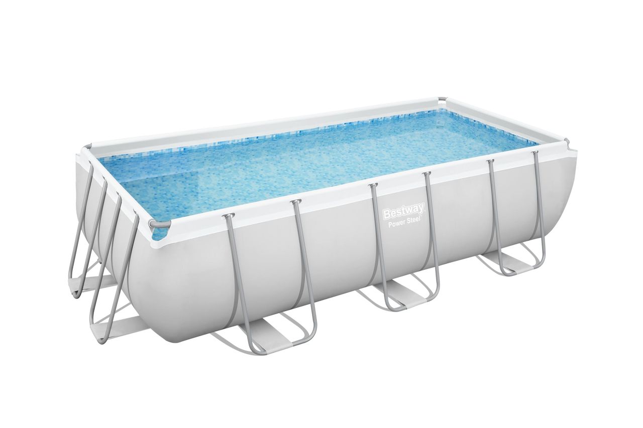 Bestway Power Steel™ Frame Pool-Set mit Filterpumpe 404 x 201 x 100 cm , lichtgrau, eckig