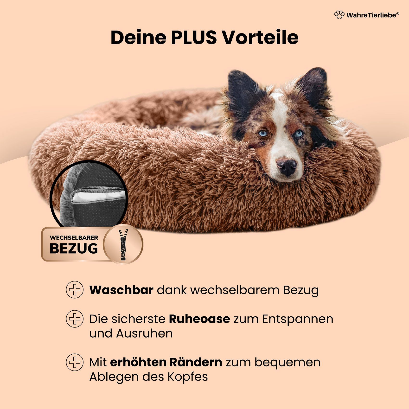 Wahre Tierliebe Tierbett Wolke 7 Plus - Das Original - mit waschbaren Bezug, 100% Polyester, Verschiedene Größen und Farben, extra flauschig, made in Germany