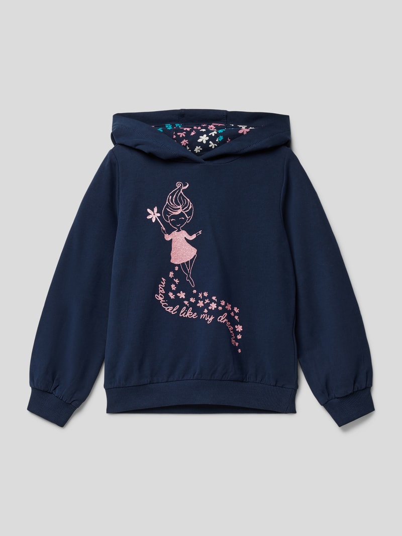Hoodie mit Motiv-Print in marineblau