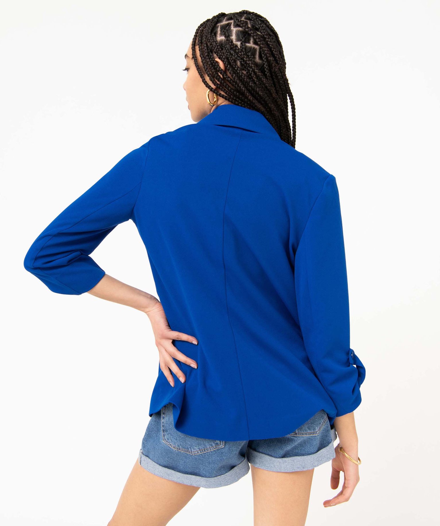 Veste droite en maille stretch manches 3/4 unie femme bleu | GEMO