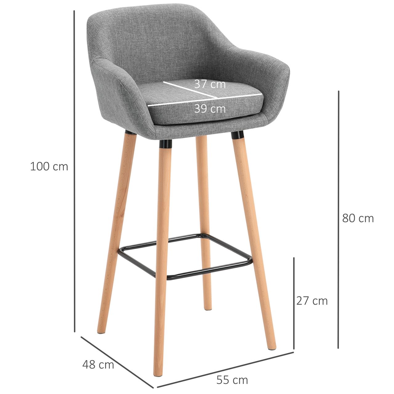 HOMCOM 2er-Set Barhocker, Barstuhl, Bistrohocker, Küchenhocker mit Sitzkissen