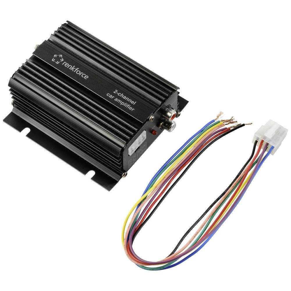 Renkforce 100 W 2-Kanal Auto-Verstärker Auto-Subwoofer (Bluetooth®-/USB-Audiowiedergabe, Lautstärke-/Bass-/Höhen-Regelung)