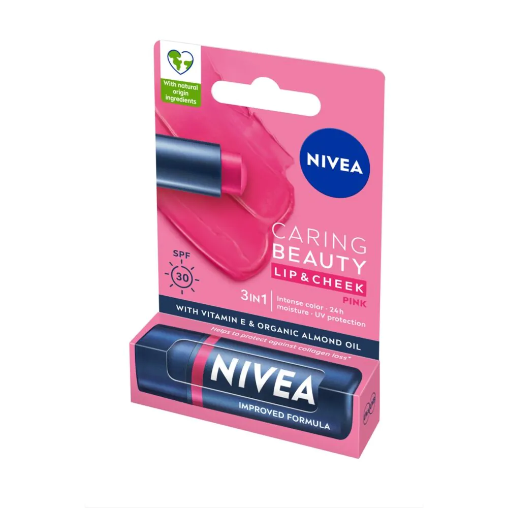 Nivea Caring Beauty 3 σε 1 Ροζ Βάλσαμο Χειλιών