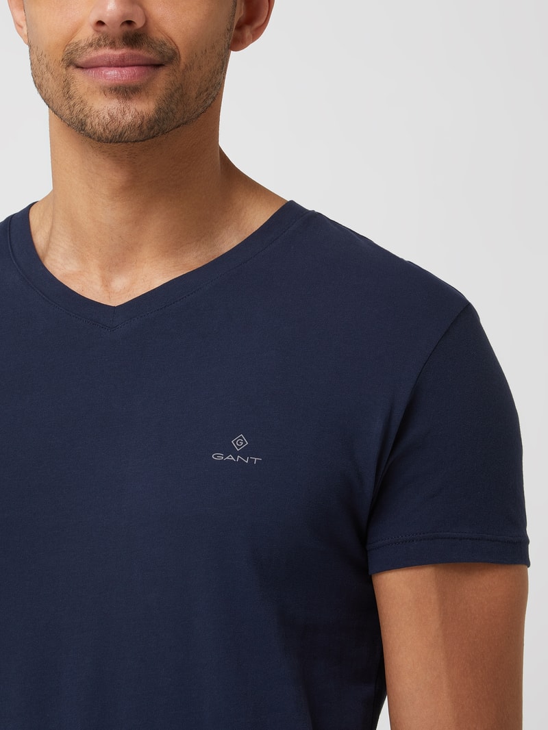 T-Shirt im 2er-Pack mit Brand-Schriftzug in dunkelblau